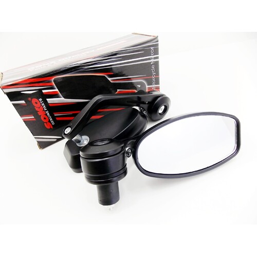 BLACK OVAL UNIVERSAL 7/8" SOKO HANDLE BAR END MIRRORS MOTORCYCLE REAR VIEW SIDE