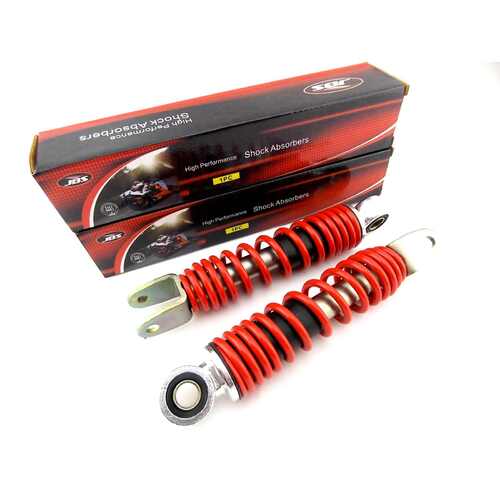 PY50 PEEWEE 195mm JBS RED/CHROME REAR SHOCK ABSORBERS EYE TO CLEVIS